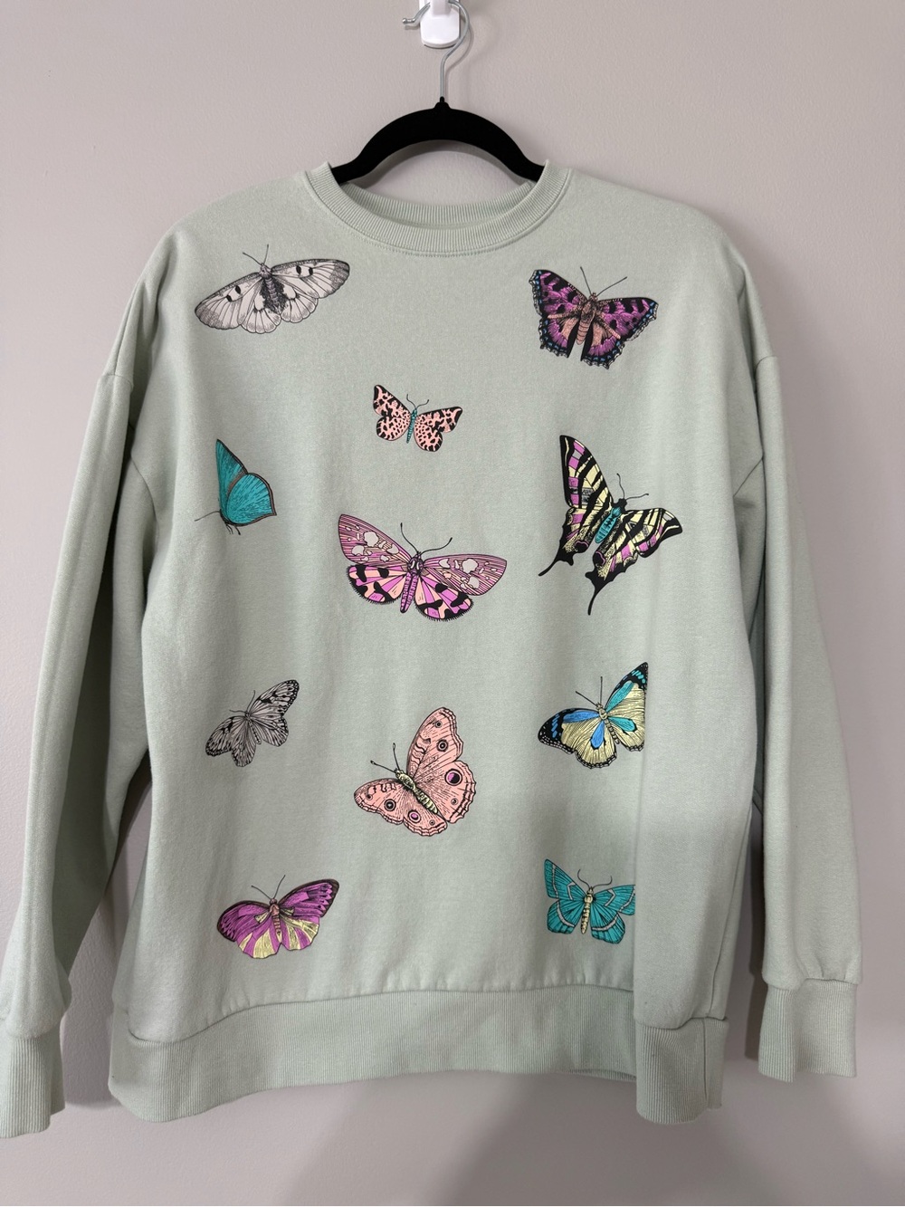 Butterfly Graphic Crewneck Sweater - Sage Green